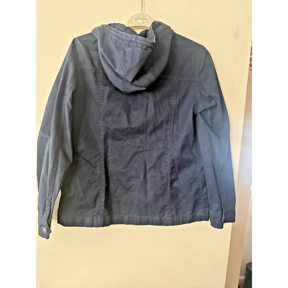 J Crew Unisex Hooded Zip Jacket Military Field Cargo Jacket Sz Med Navy Blue EUC - Picture 7 of 8